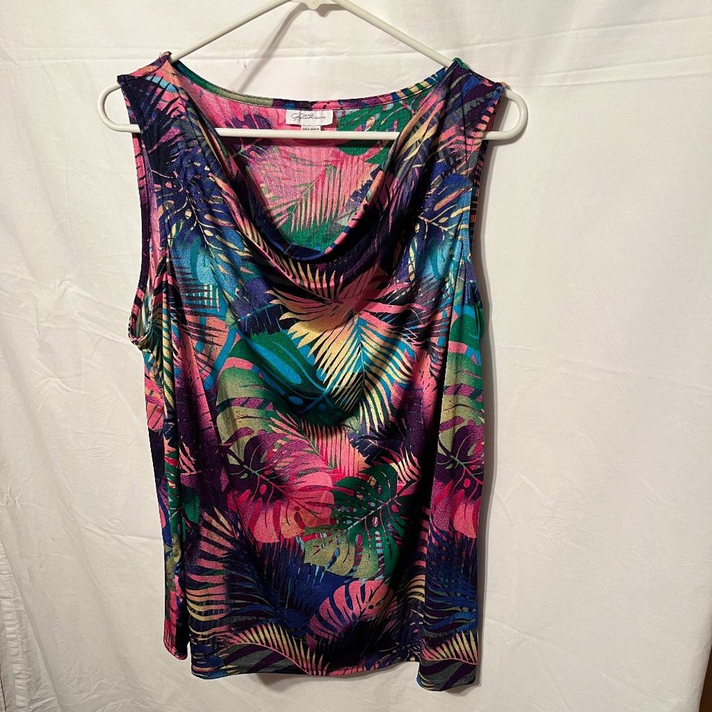 Jaclyn Smith Womans Sleeveless Top w/Cowl neck. Multicolor. XL.
